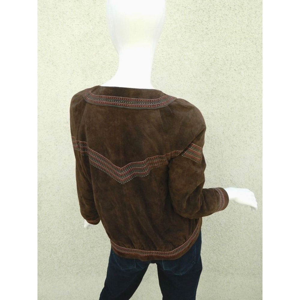 Vintage CACHAREL Jacket Size Medium Brown Suede Embroidered Boho Chic Festival - Picture 7 of 11